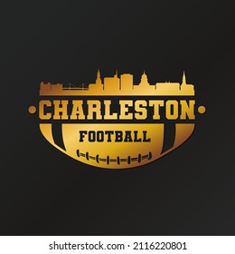 Charleston, SC, USA American Football Gold Skyline City Silhouette Vector. Golden Design Style Icon Symbols. Sport America Ball.