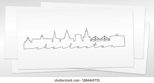 Charleston, SC, USA Doodle Skyline Hand Drawn. City One Line Art Illustration Landmark. Minimalistic Sketch Pen Background.