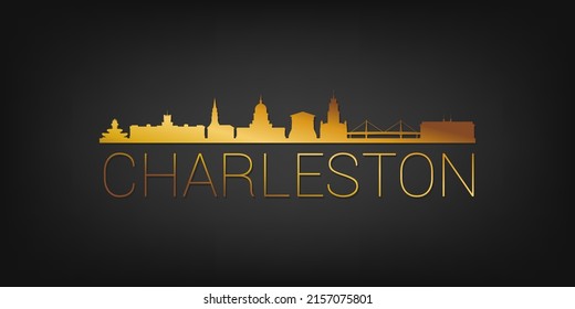 Charleston, SC, USA Gold Skyline City Silhouette Vector. Golden Design Luxury Style Icon Symbols. Travel And Tourism Famous Buildings.