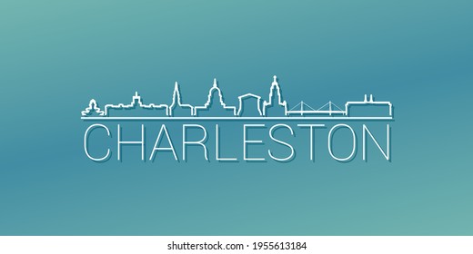 Charleston, SC, USA Skyline Linear Design. Flat City Illustration Minimal Clip Art. Background Gradient Travel Vector Icon.