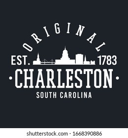 Charleston, SC, USA Skyline Original. A Logotype Sports College And University Style. Illustration Design.