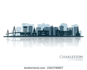 Charleston skyline silhouette with reflection. Landscape Charleston, South Carolina. Vector illustration.