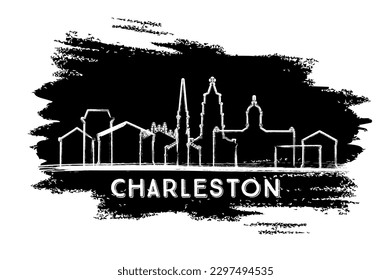 Charleston South Carolina City Skyline Silhouette. Hand Drawn Sketch. Business Travel and Tourism Concept with Historic Architecture. Vector Illustration. Charleston Cityscape with Landmarks.
