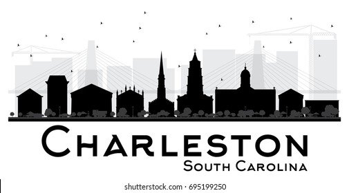 Charleston South Carolina City skyline black and white silhouette. Vector illustration. Simple flat concept for tourism presentation, banner, placard or web site. Business travel concept.