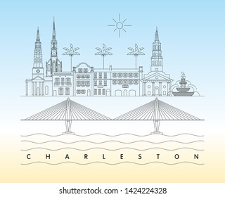 Charleston, South Carolina skyline vector illustration and typography design 