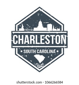 Charleston South Carolina Travel Stamp. Icon Skyline City Design Vector Seal Passport.