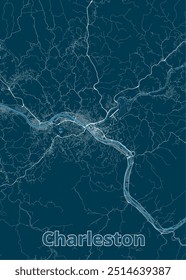 Charleston, South Carolina, USA artistic blueprint map poster