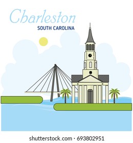 Charleston. South carolina. Vector Illustration. Business Travel and Tourism Concept with Modern Buildings. Image for Presentation Banner Placard