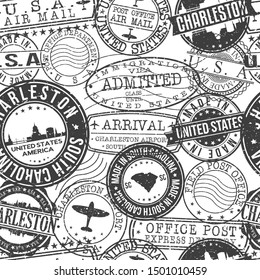 Charleston South Dakota Stamps. City Stamp Vector Art. Postal Passport Travel. Design Set Pattern.