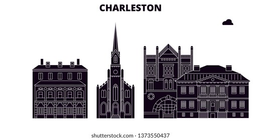 Charleston,United States, Vector Skyline, Travel Illustration, Landmarks, Sights. 