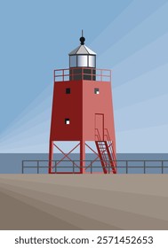 Charlevoix lighthouse located on Lake Michigan, USA. Vector illustration