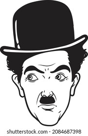 Charlie Chaplin caricature portrait in line art vector. 
