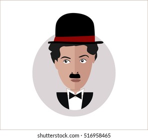 Charlie Chaplin portrait flat design vector illustration
