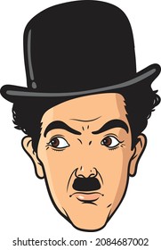 Charlie Chaplin portrait in line art vector. He was an English comic actor, film maker and composer who rose the fame in the era of silent film.