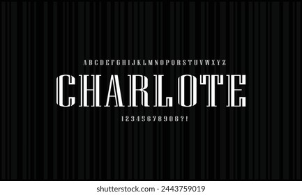 Charlote is Vintage font set on cardboard texture vector background with decorative ornate frame.
