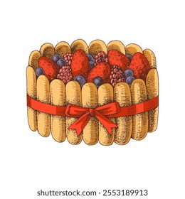 Charlotte bolo com bagas frescas ilustração
