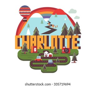 Charlotte city in colorful poster design.