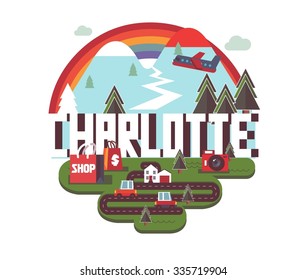 Charlotte city in colorful poster design.