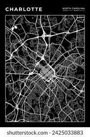 Mapa de Charlotte City, Mapa de Cartografía, Mapa de Street Layout