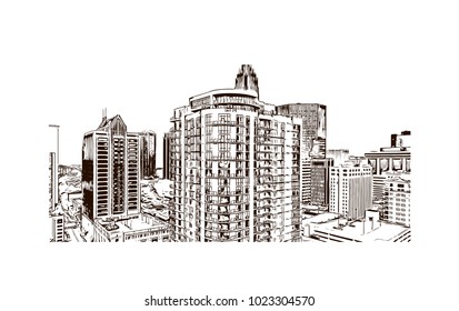 Charlotte City in North Carolina, USA. Hand drawn sketch illustration in vector.