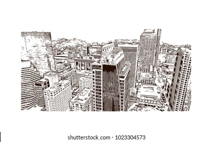 Charlotte City in North Carolina, USA. Hand drawn sketch illustration in vector.