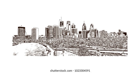 Charlotte City in North Carolina, USA. Hand drawn sketch illustration in vector.