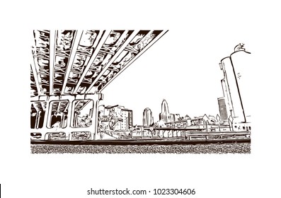 Charlotte City in North Carolina, USA. Hand drawn sketch illustration in vector.