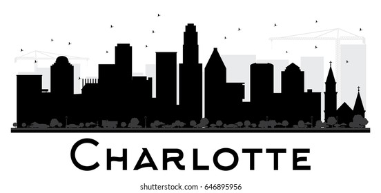 Charlotte City skyline black and white silhouette. Simple flat concept for tourism presentation, banner, placard or web site. Cityscape with landmarks.