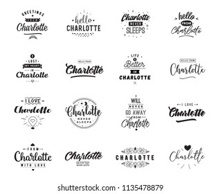 Charlotte. Greeting cards, vector design. Isolated logos. Typography set.