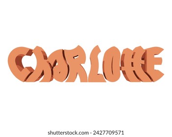 Charlotte Nombre Texto 3D Tipografía Graffiti Logo Símbolo, adecuado para su uso en ropa camiseta, collares de joyería, recuerdos de cumpleaños, compromisos, bodas