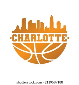 Charlotte, NC, USA Basketball Skyline City Silhouette Vector. Basket Design Style Icon Symbols. Sport America Ball.