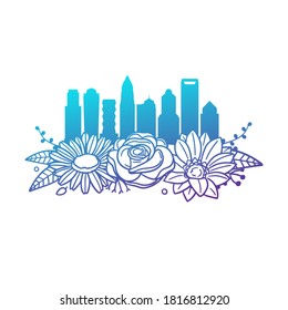 Charlotte, NC, USA, Flowers with Vintage Skyline Design. Floral frame ornament vector style. Decoration Design Silhouette illustration.