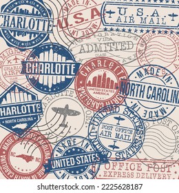 Charlotte, NC, USA Set of Stamps. Travel Stamp. Made In Product. Design Seals Old Style Insignia.