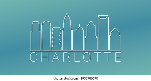 Charlotte, NC, USA Skyline Linear Design. Flat City Illustration Minimal Clip Art. Background Gradient Travel Vector Icon.