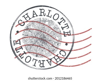 Charlotte, NC, USA Stamp Map Postal. Silhouette Seal Roads And Streets. Passport Round Design. Vector Icon. Design Retro Travel National Symbol.