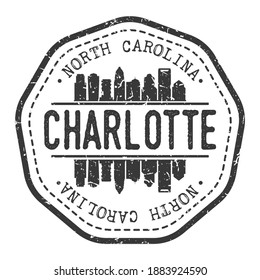 Charlotte, NC, USA Stamp Skyline Postmark. Silhouette Postal Passport. City Round Vector Icon. Vintage Postage Design.