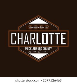 Charlotte NC,Vintage typography design in vector illustration.Clothing,t shirt,apparel and other uses.Abstract design with the grunge and denim style. Vector print, typography, poster.