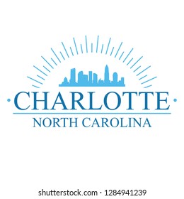 Charlotte North Carolina. Banner Design. City Skyline. Silhouette Vector. Famous Monuments.