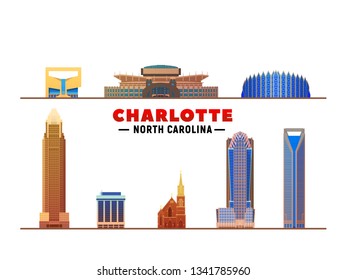 Charlotte ( North Carolina ) city skyline at sky background. Vector Illustration. Business travel and tourism concept with modern buildings.