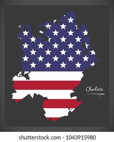 Charlotte North Carolina map with American national flag illustration