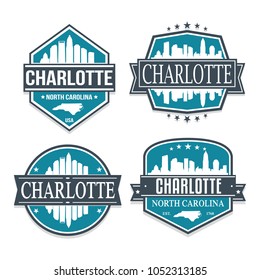 Charlotte North Carolina Travel Stamp Icon Skyline City Design Vector