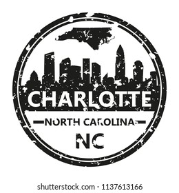 Charlotte North Carolina Travel Stamp Icon Skyline City Design Tourism