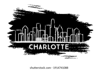 Charlotte North Carolina USA City Skyline Silhouette. Esbozo dibujado a mano. Concepto de viajes de negocios y turismo con arquitectura moderna. Ilustración vectorial. El paisaje urbano de Charlotte con monumentos.