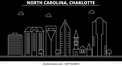 Charlotte silhouette skyline. USA - Charlotte vector city, american linear architecture, buildings. Charlotte travel illustration, outline landmarks. USA flat icon, american line banner