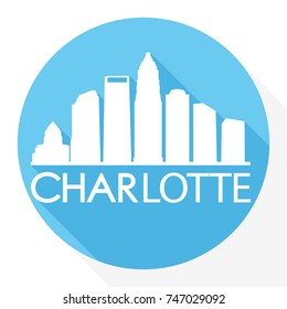 Charlotte Skyline Button Icon Round Flat Vector Art Design Color Background.