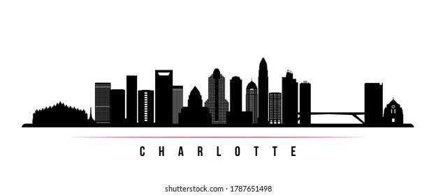 Charlotte skyline horizontal banner. Black and white silhouette of Charlotte, North Carolina. Vector template for your design. 