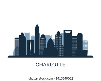 Charlotte skyline, monochrome silhouette. Vector illustration.