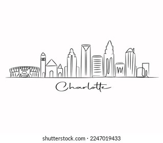 charlotte skyline outline  doodle line art