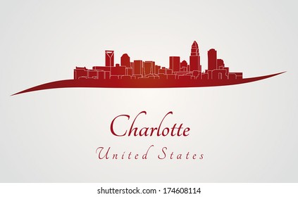 Charlotte skyline in red and gray background in editable vector file