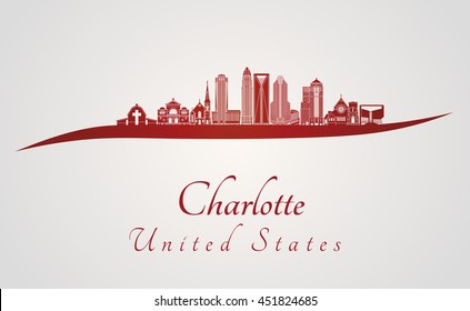 Charlotte skyline in red and gray background in editable vector file